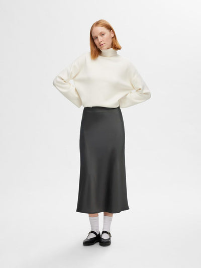 Lena Satin Midi Skirt - Volcanic Ash