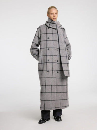 Helle Long Wool Scarf Coat - Steel Gray