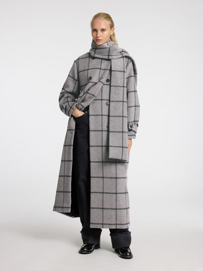 Helle Long Wool Scarf Coat - Steel Gray