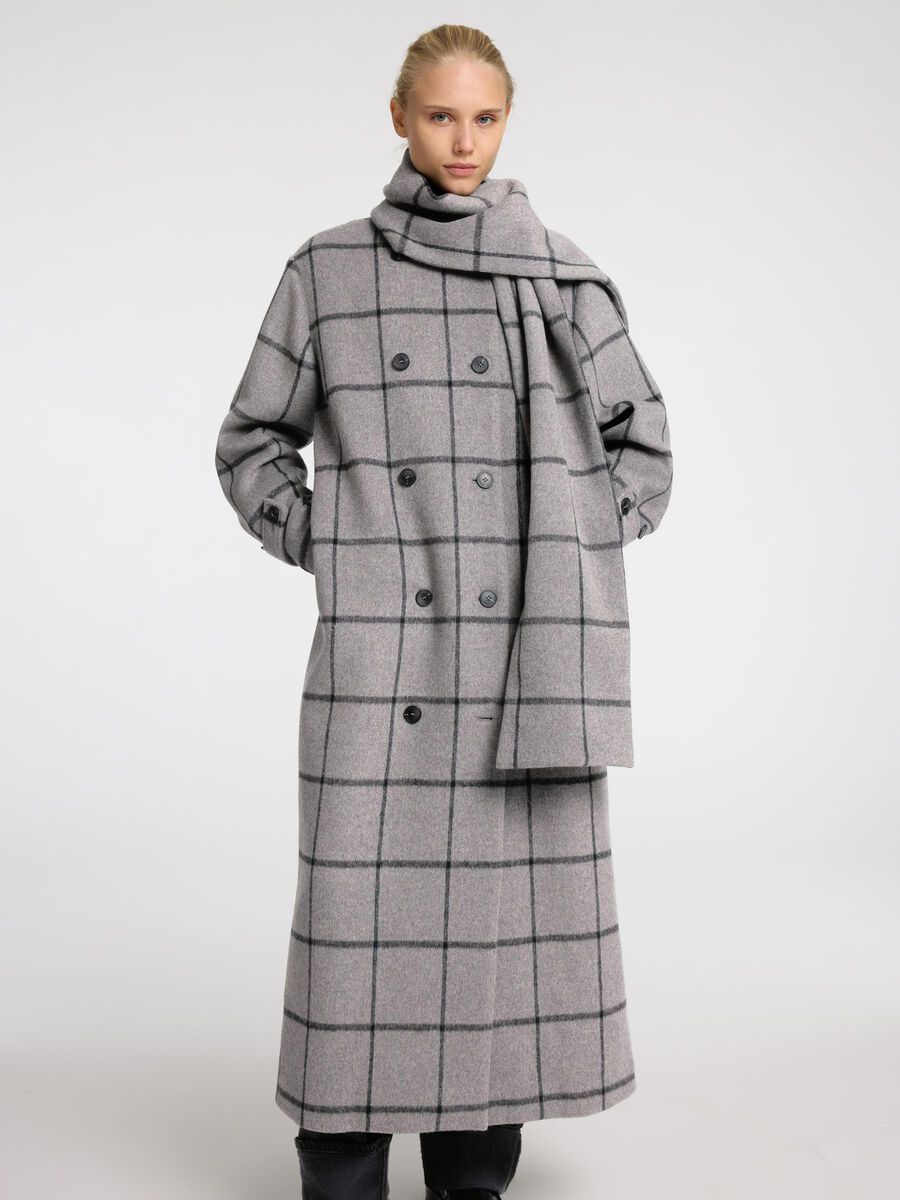 Helle Long Wool Scarf Coat - Steel Gray