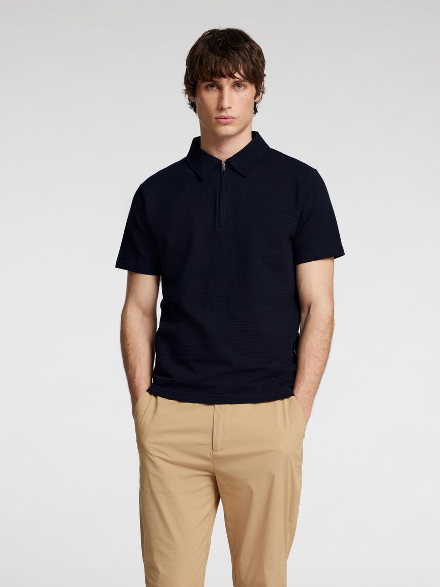 Sander Seersucker Zip Polo - Sky Captain