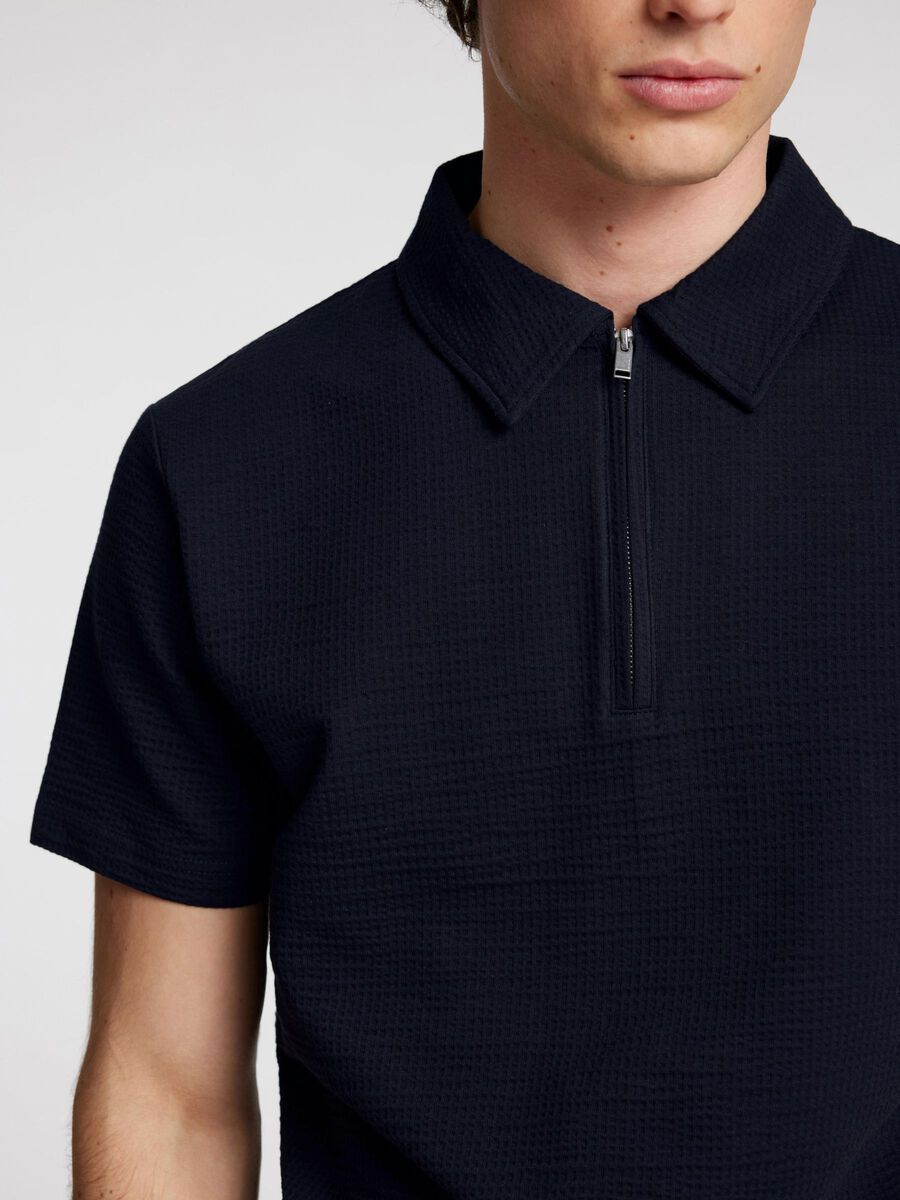 Sander Seersucker Zip Polo - Sky Captain