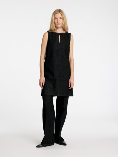 Cora Short O Neck Dress - Black Denim