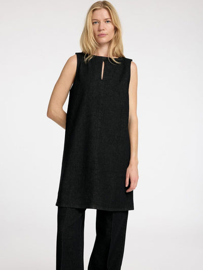 Cora Short O Neck Dress - Black Denim