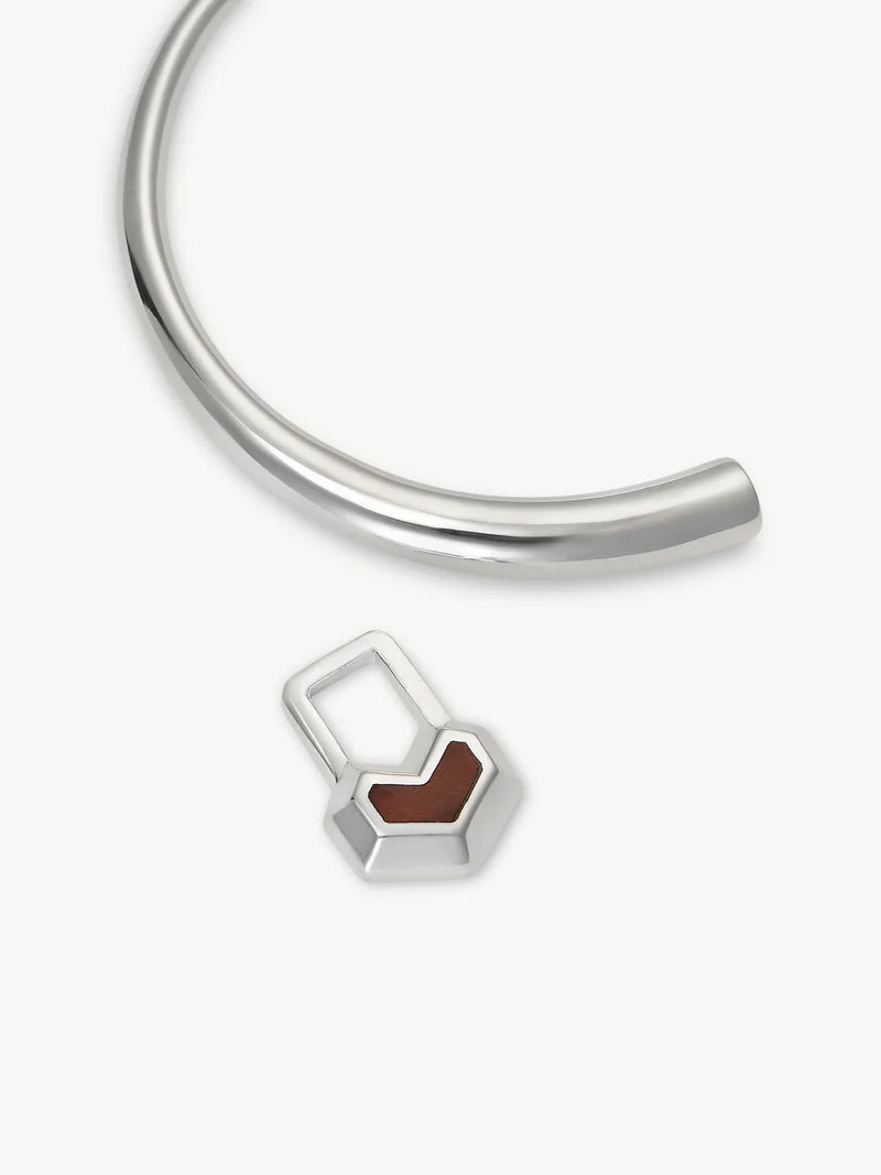 Daryl Small Charm Hoops - Sterling Silver/Tigers Eye