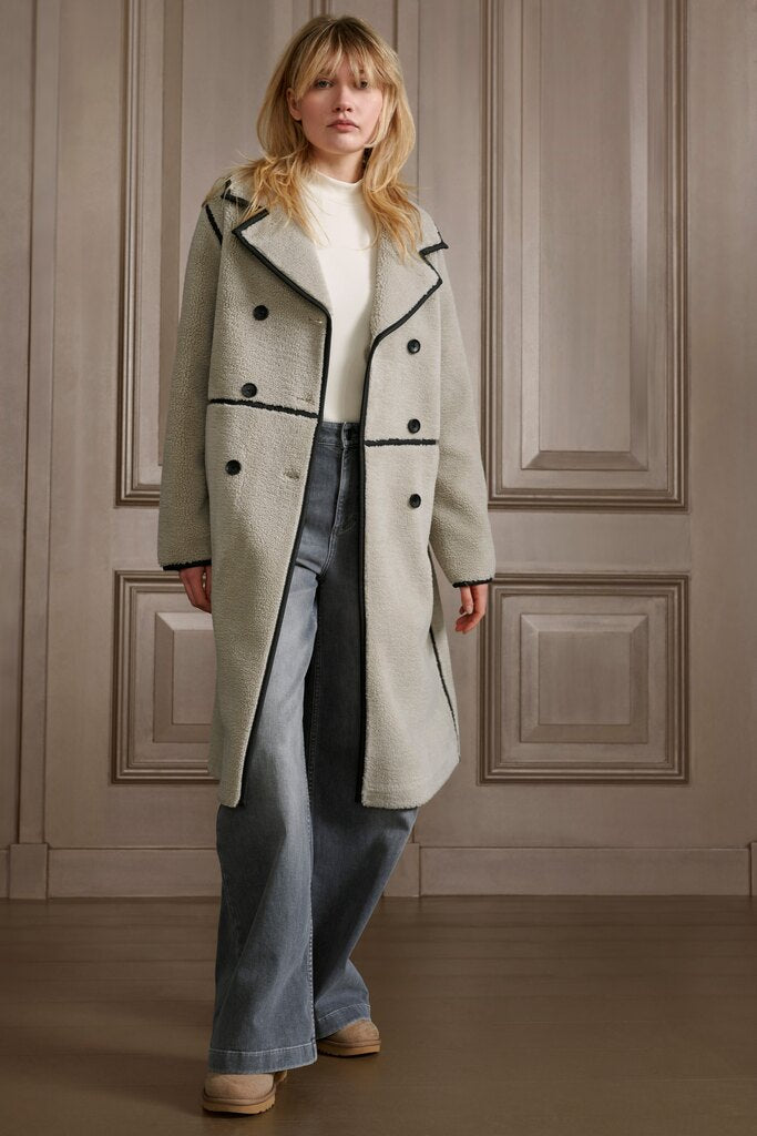 Long Teddy Faux Shearling Coat - Dove Gray