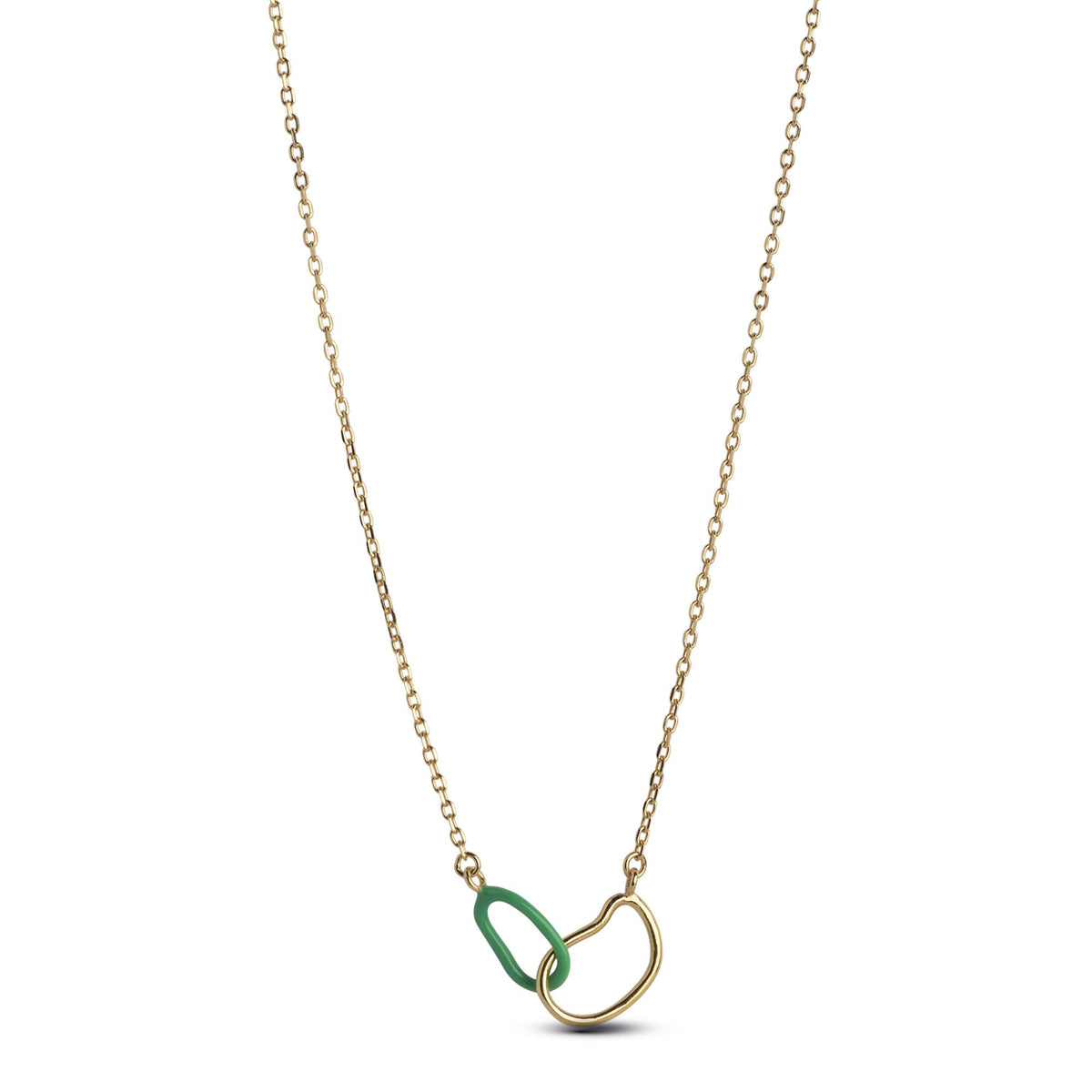 Organic Double Circle Necklace - Gold/Grass Green