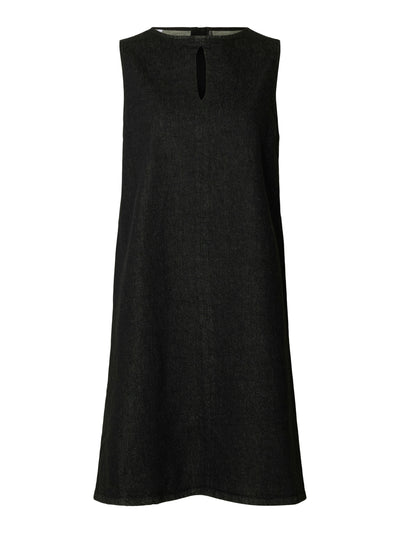 Cora Short O Neck Dress - Black Denim