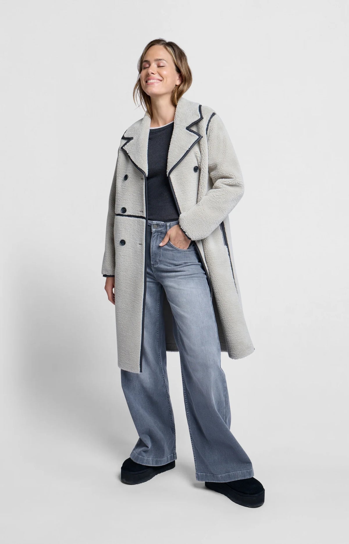 Long Teddy Faux Shearling Coat - Dove Gray