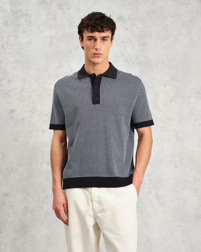 Turin Polo - Navy Ladder Stripe